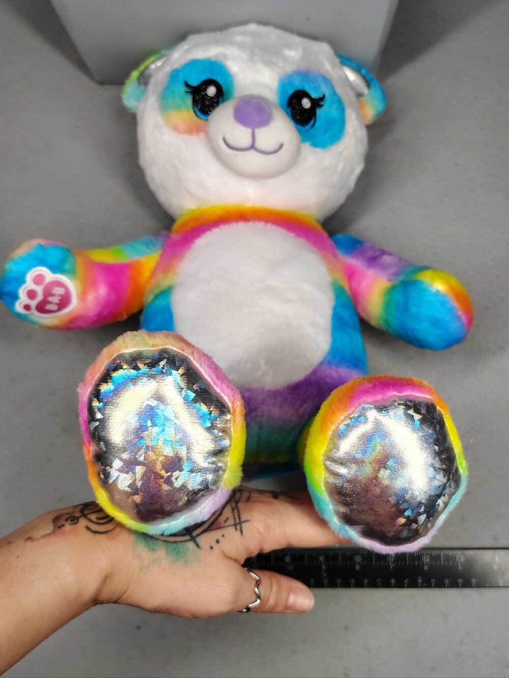 Build-A-Bear Rainbow Plush Teddy with Metallic Paw Pads
